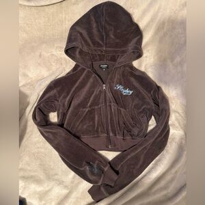 Playboy Chocolate Velour Zip-Up Hoodie